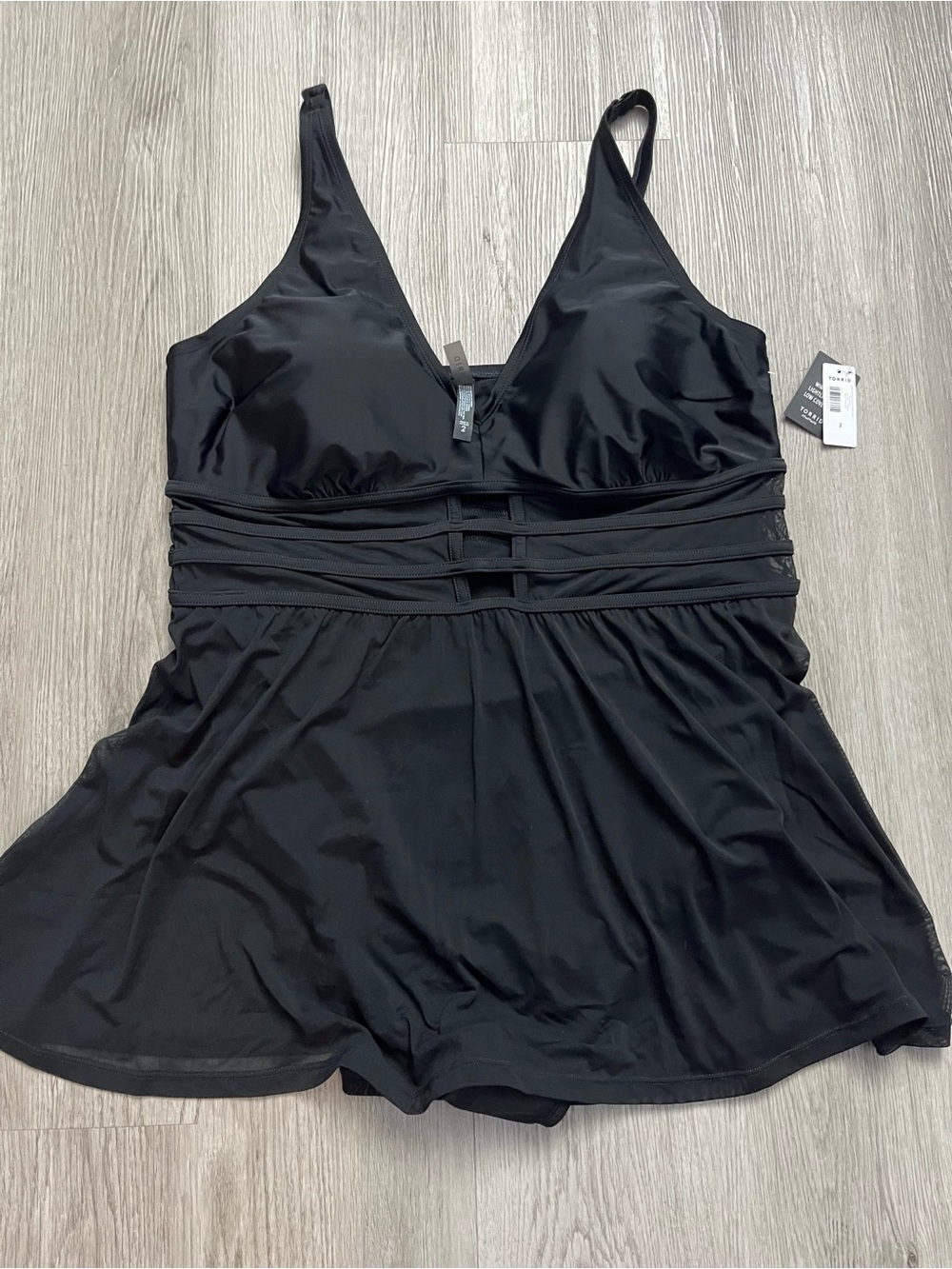 350–NWT Torrid Black Mesh Inset Swim Dress - Picture 2 of 8